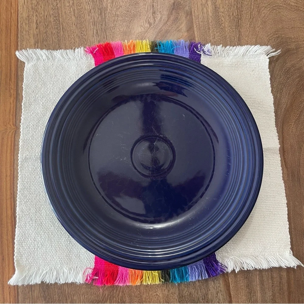 Striped Rainbow Fringe Edge Placemat Square Corners Set of 4 Picnic Retro Bright